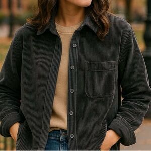 L.L. Bean Wide Wale Black Corduroy Shacket Jacket Shirt S/M